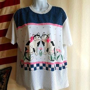 Vtg 90s Cottage core Kawaii Cat  Shirt